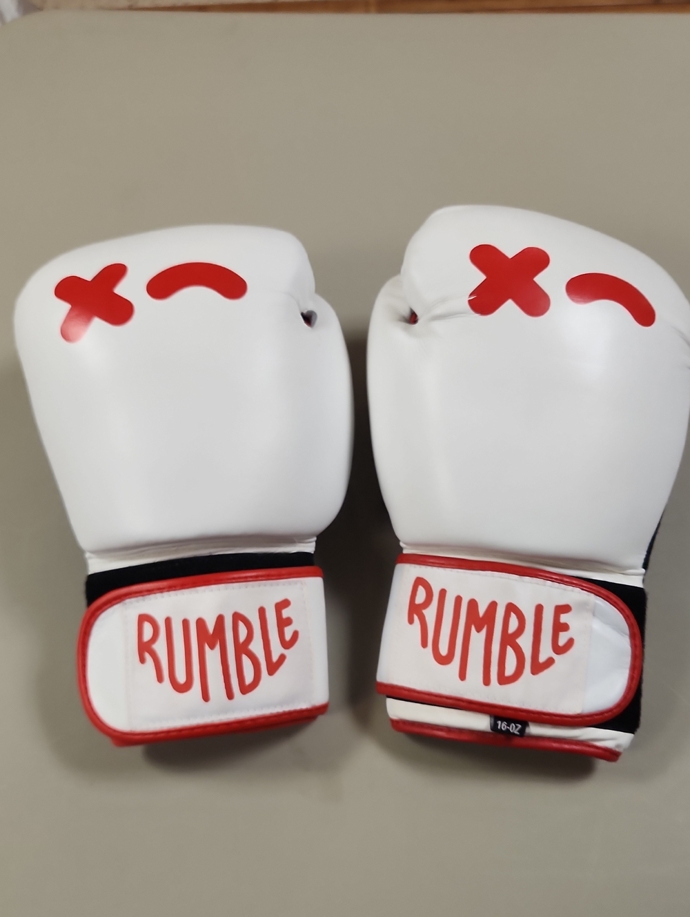 ADULT 16oz White & Red Boxing Gloves